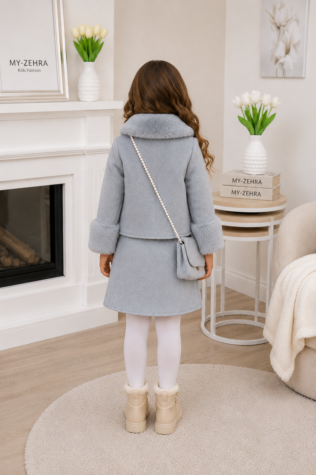 Bella Peluş Detaylı Çantalı Üçlü Kız Çocuk Takımı