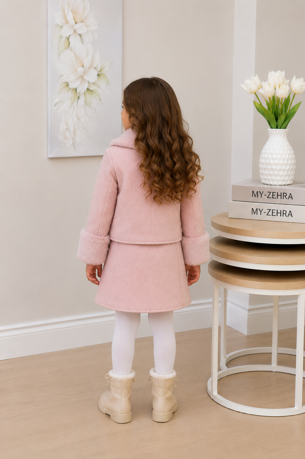 Bella Peluş Detaylı Çantalı Üçlü Kız Çocuk Takımı